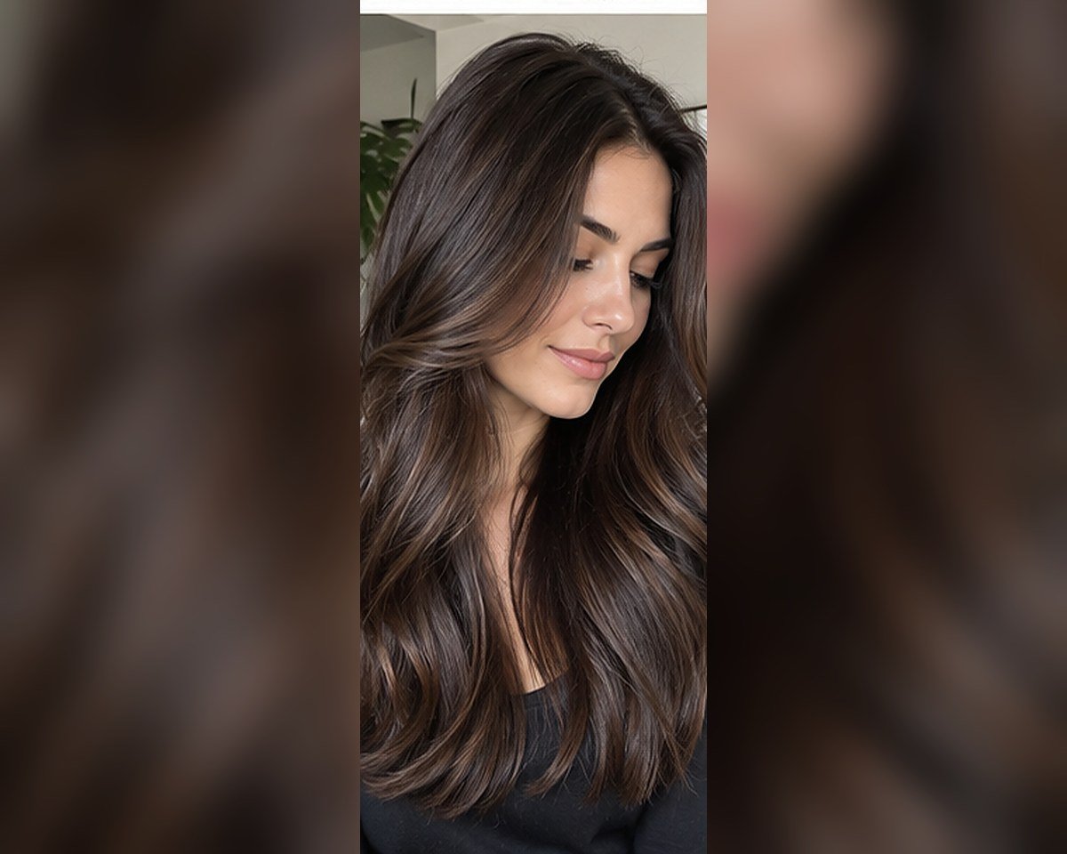 Cool-toned brunette hair with espresso and mocha dimension