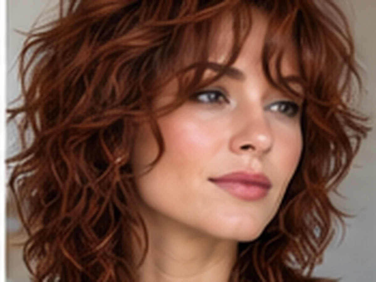 Woman with a textured curly bob showing natural movement and controlled volume