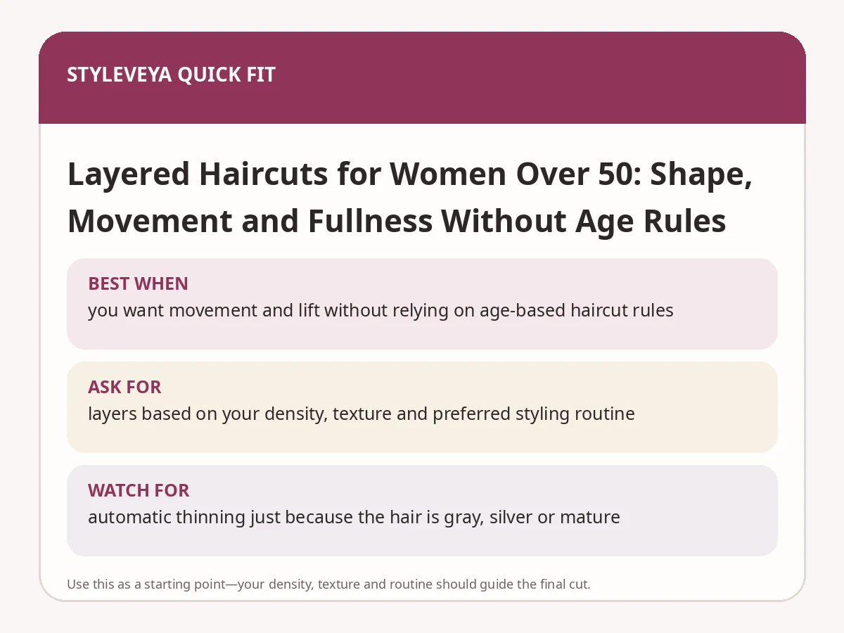 StyleVeya quick-fit summary for Layered Haircuts for Women Over 50: Shape, Movement and Fullness Without Age Rules
