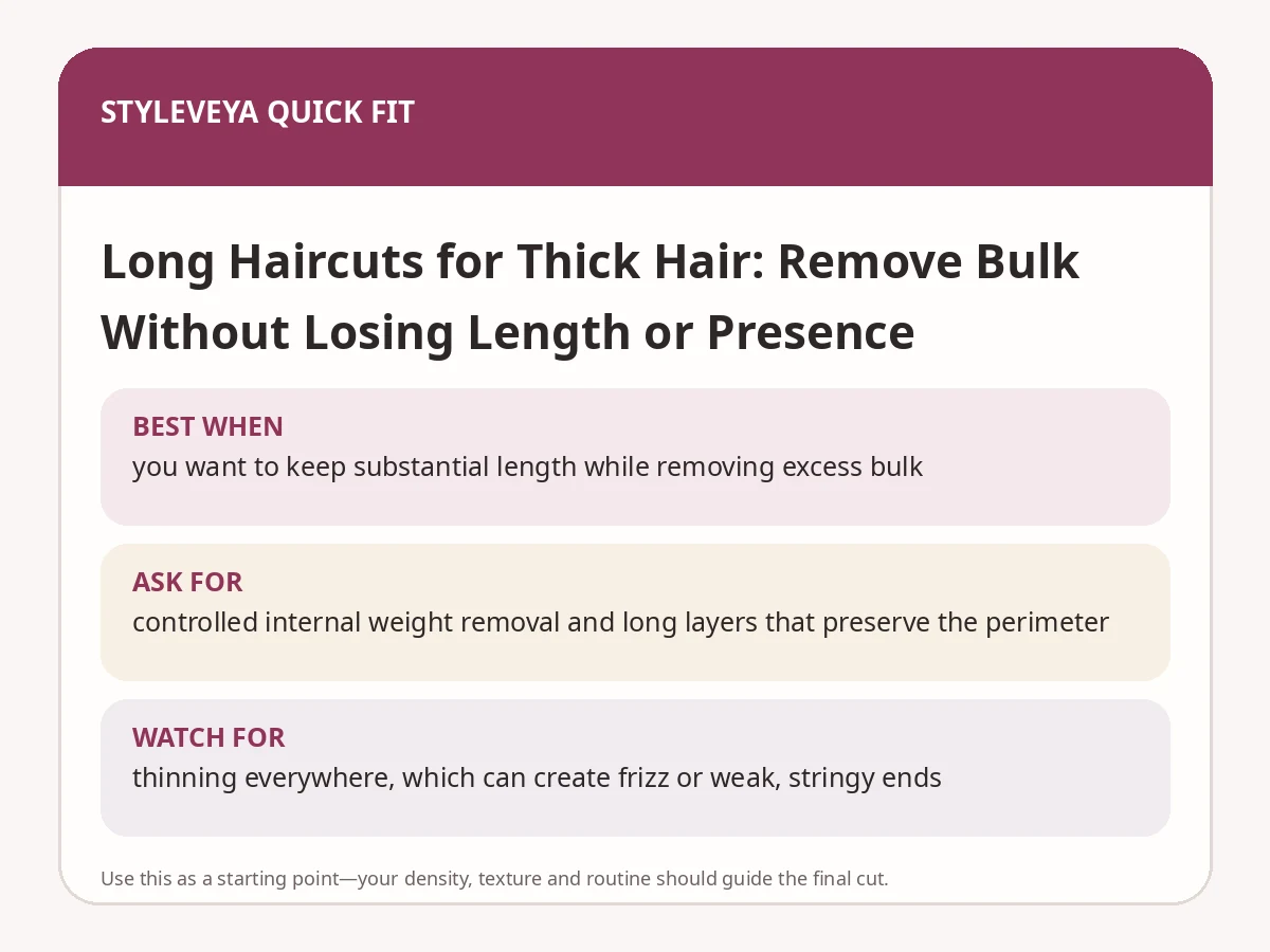 StyleVeya quick-fit summary for Long Haircuts for Thick Hair: Remove Bulk Without Losing Length or Presence
