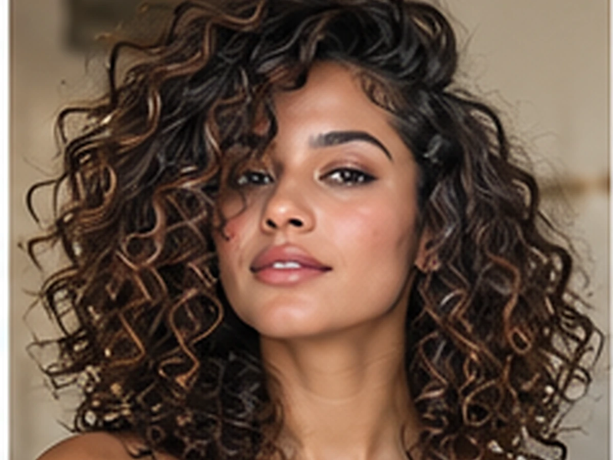 Layered medium curly haircut with airy fringe and natural volume