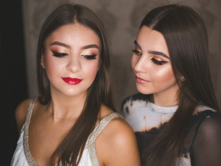 Portrait with coordinated soft makeup tones across eyes, cheeks and lips