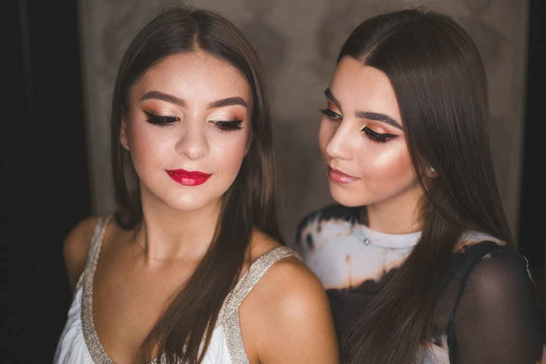 Portrait with coordinated soft makeup tones across eyes, cheeks and lips